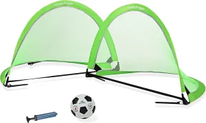 SteadyDoggie Soccer Goal Bundle 3pc (4 Foot) - Pop Up Football Nets Qty 2 - Nylon Wound