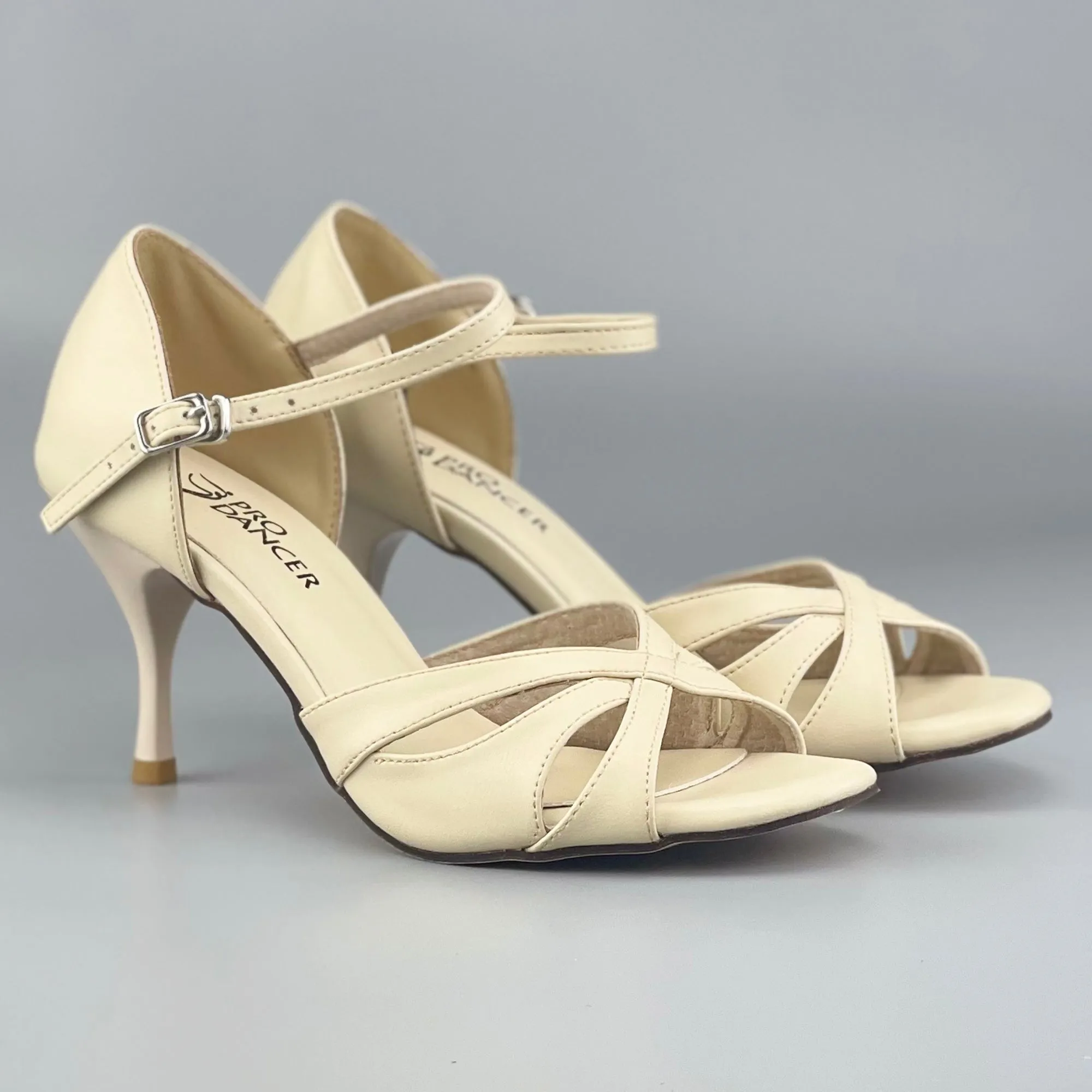 Tango Argentine Shoes High Heel Dance Sandals Leather Sole Beige