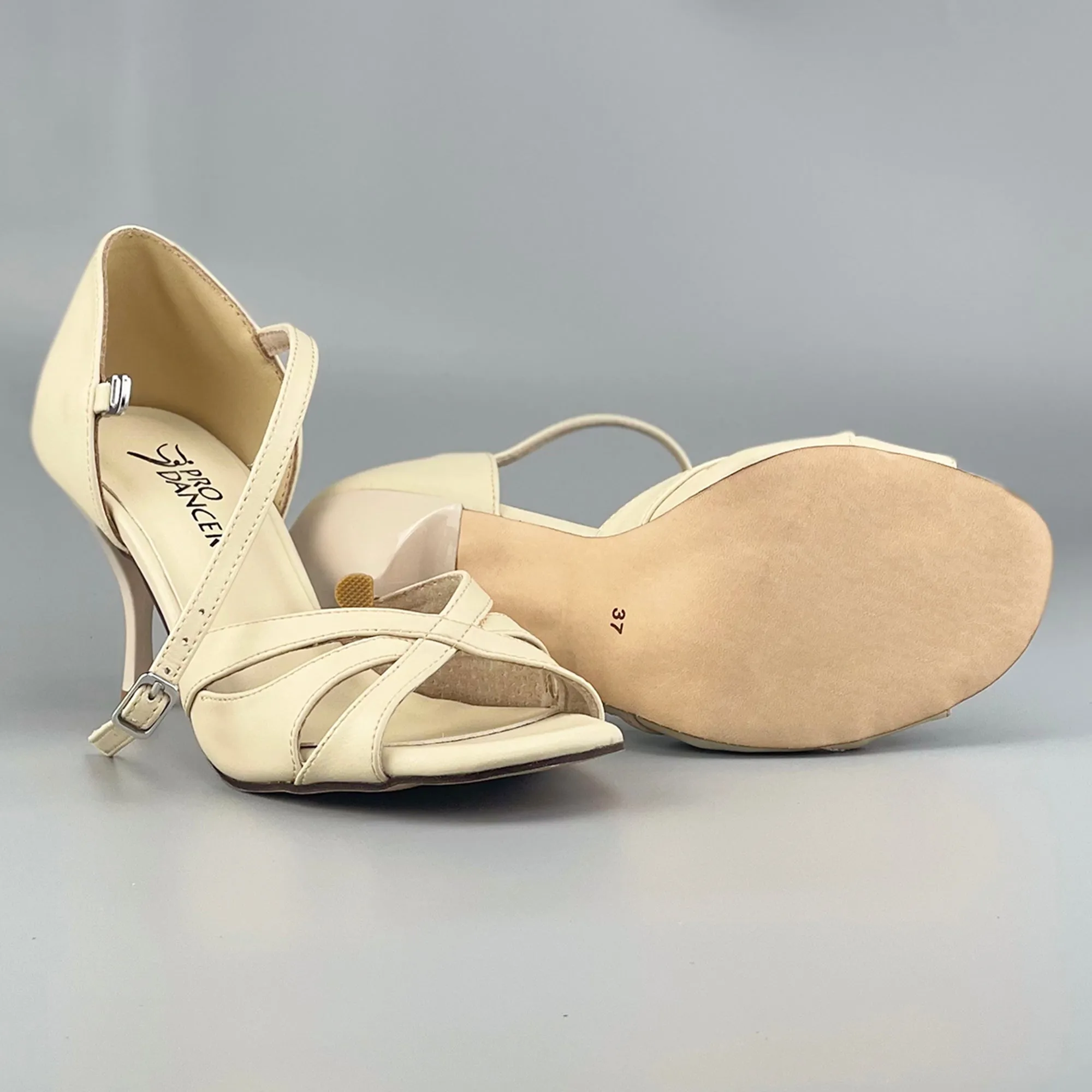 Tango Argentine Shoes High Heel Dance Sandals Leather Sole Beige