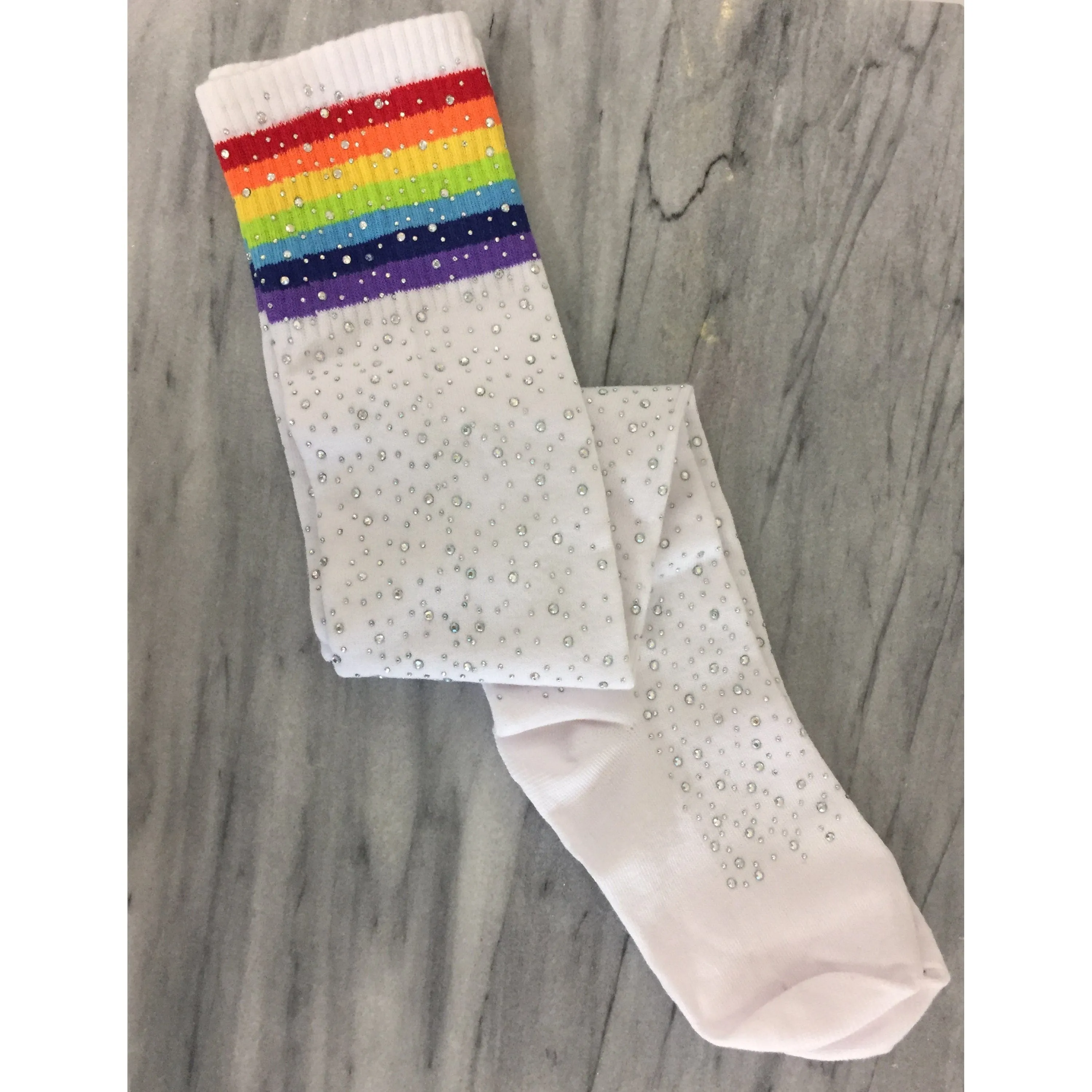 The Bullish Store Women's Over the Knee Jeweled Rainbow Glam Disco Socks