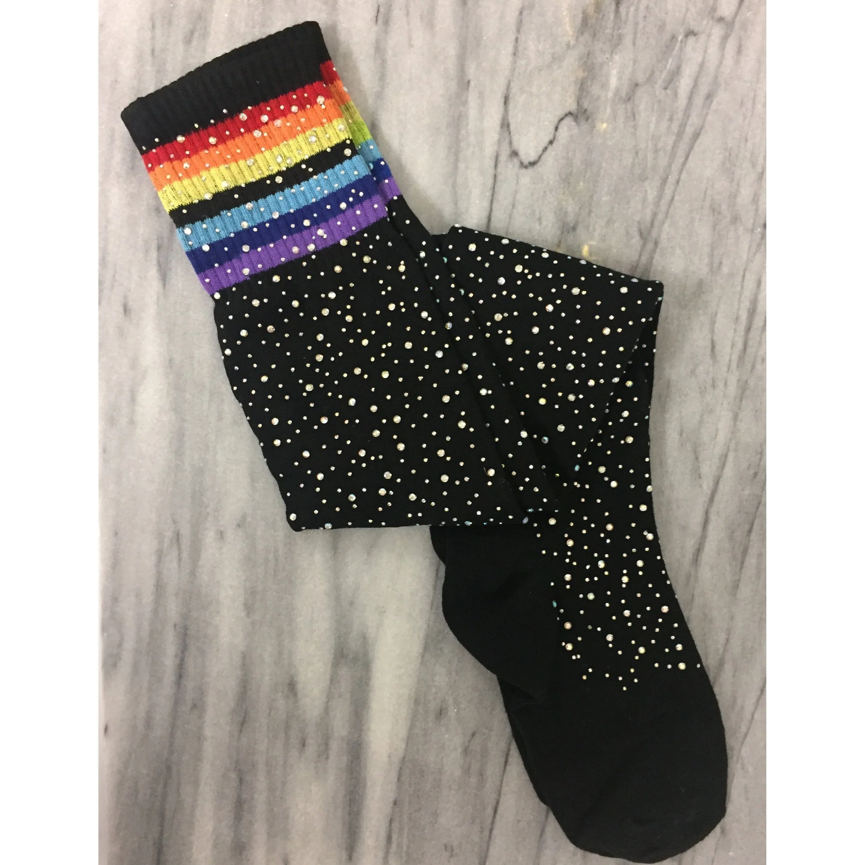 The Bullish Store Women's Over the Knee Jeweled Rainbow Glam Disco Socks