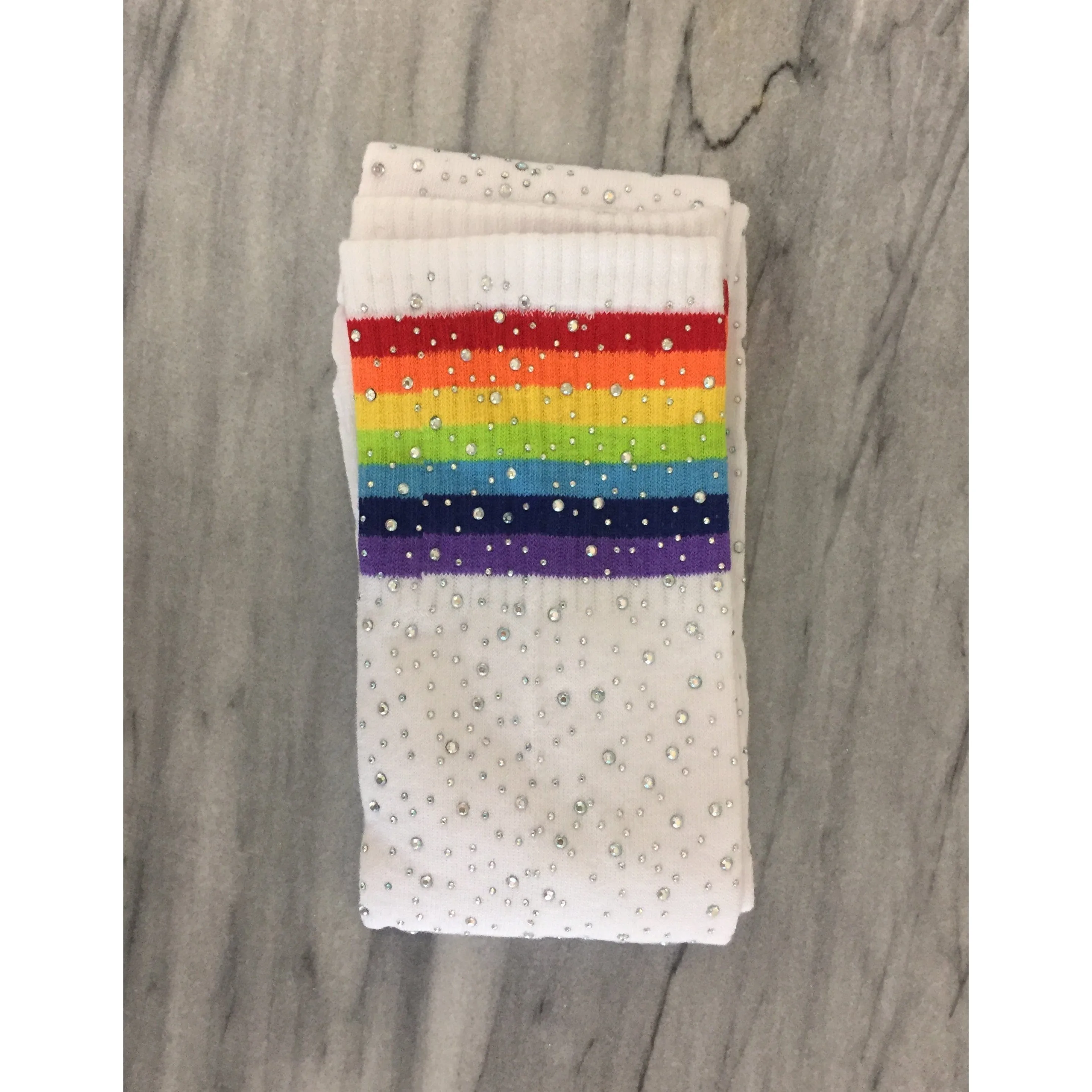 The Bullish Store Women's Over the Knee Jeweled Rainbow Glam Disco Socks