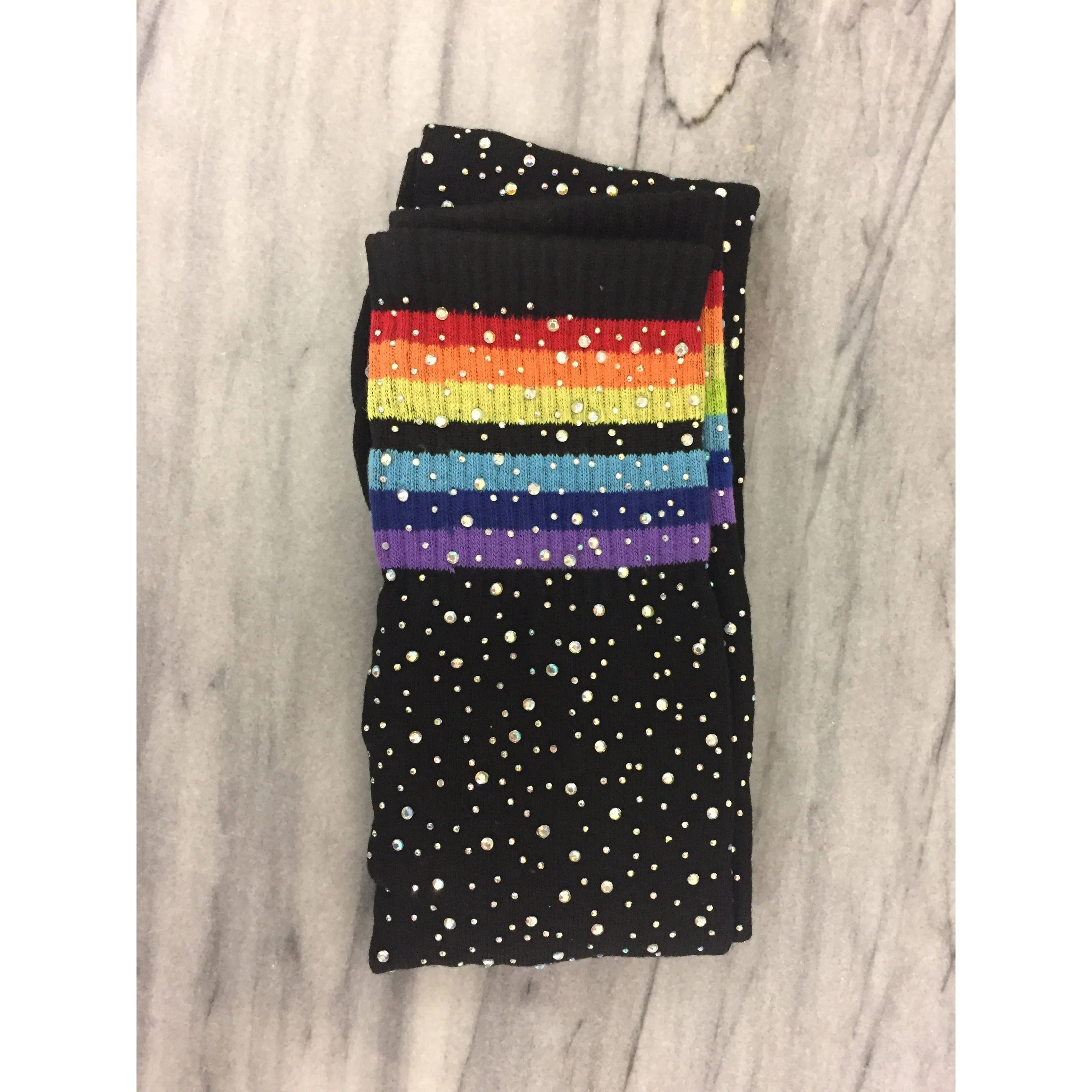 The Bullish Store Women's Over the Knee Jeweled Rainbow Glam Disco Socks