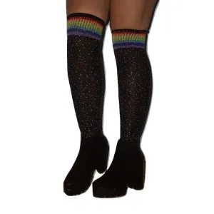 The Bullish Store Women's Over the Knee Jeweled Rainbow Glam Disco Socks