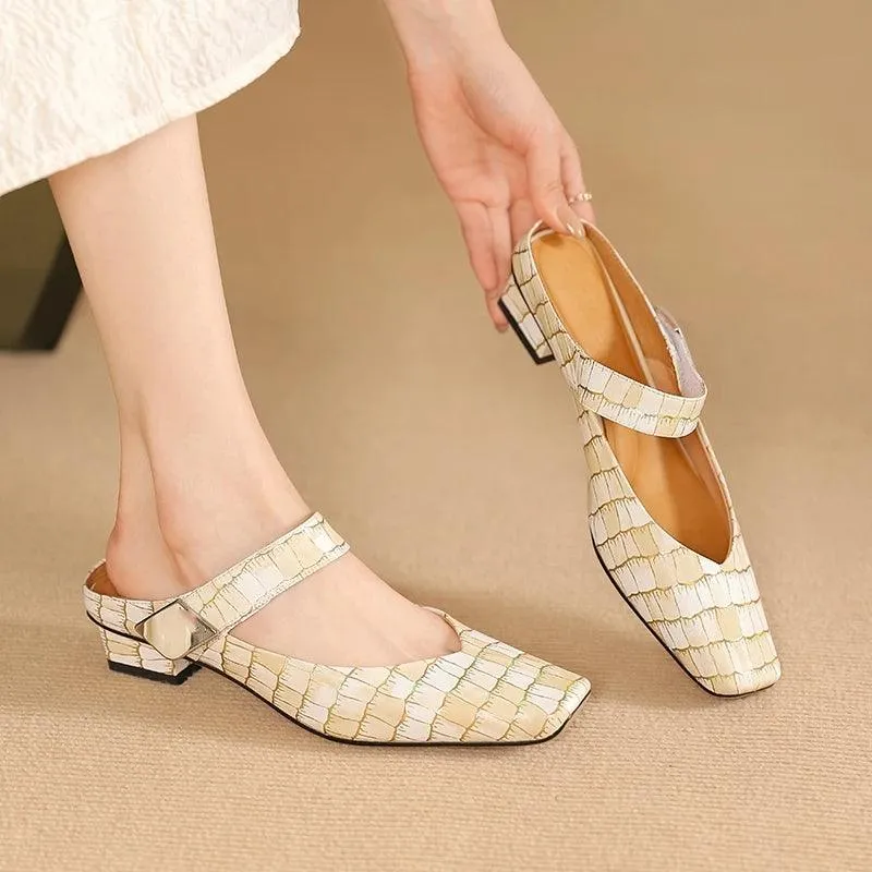 TSS52 Women's Casual Shoes - Leather Sandal With Stone Pattern