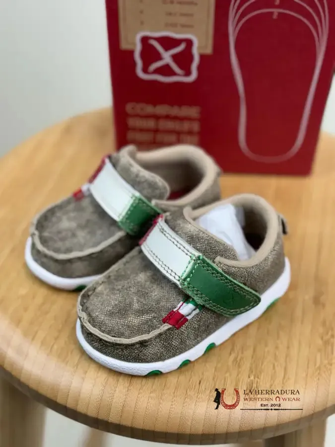 TWISTED X BABY DUSTY TAN & MULTI DRIVING MOC SHOES