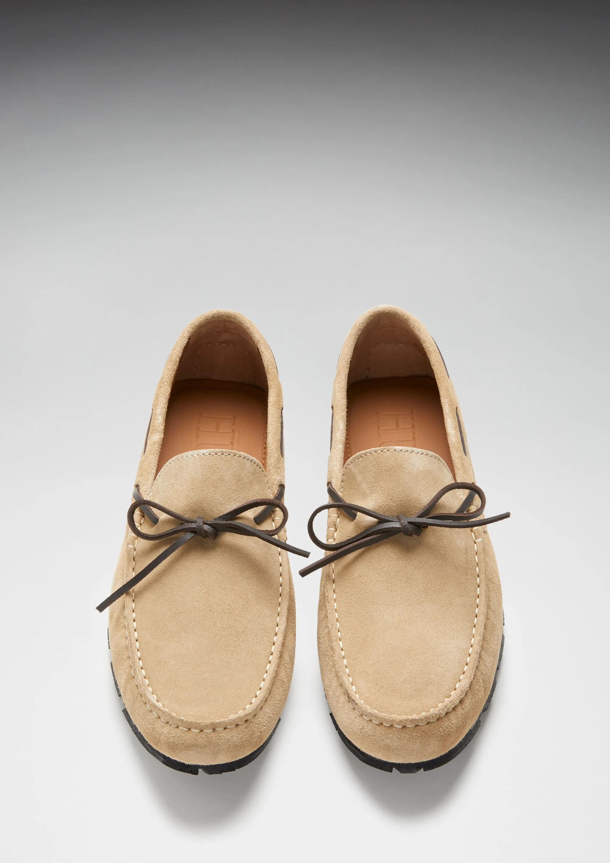 Tyre Sole Laced Driving Loafers, taupe suede