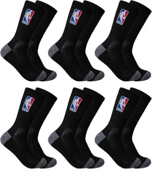 Ultra Game NBA Official Men’s Athletic Cushioned Secure Fit Crew Socks - 6 Pack - Unisex, NBA, Black, M6-12|NBA