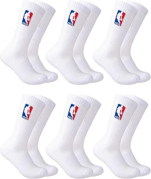 Ultra Game NBA Official Men’s Athletic Cushioned Secure Fit Crew Socks - 6 Pack - Unisex, NBA, White Red White Blue, M6-12|NBA