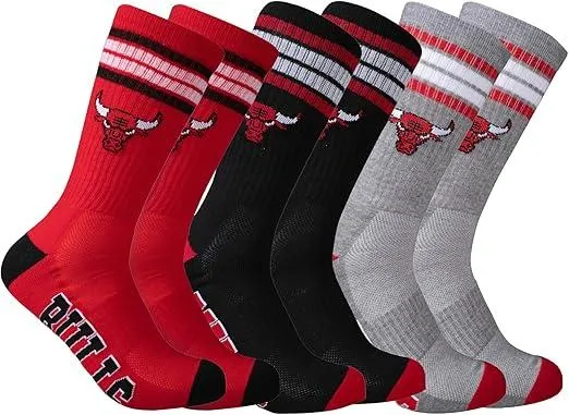 Ultra Game NBA Official Youth Athletic Cushioned Secure Fit Team Crew Socks, Chicago Bulls, Assorted, Y9-11|Chicago Bulls