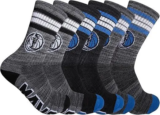 Ultra Game NBA Official Youth Athletic Cushioned Secure Fit Team Crew Socks, Dallas Mavericks, Assorted, Y9-11|Dallas Mavericks