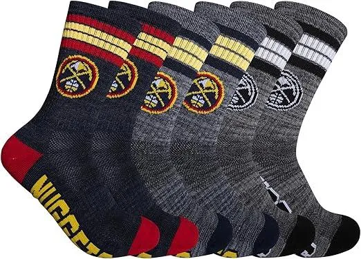 Ultra Game NBA Official Youth Athletic Cushioned Secure Fit Team Crew Socks, Denver Nuggets, Assorted, Y9-11|Denver Nuggets