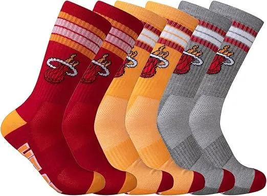 Ultra Game NBA Official Youth Athletic Cushioned Secure Fit Team Crew Socks, Miami Heat, Assorted, Y9-11|Miami Heat