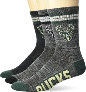 Ultra Game NBA Official Youth Athletic Cushioned Secure Fit Team Crew Socks, Milwaukee Bucks, Assorted, Y9-11|Milwaukee Bucks