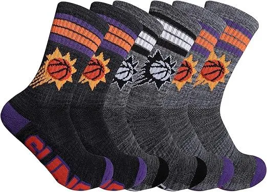 Ultra Game NBA Official Youth Athletic Cushioned Secure Fit Team Crew Socks, Phoenix Suns, Assorted, Y9-11|Phoenix Suns