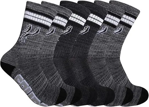 Ultra Game NBA Official Youth Athletic Cushioned Secure Fit Team Crew Socks, San Antonio Spurs, Assorted, Y9-11|San Antonio Spurs