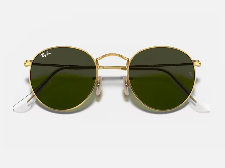 Unisex Ray Ban Sunglasses Rb3447 Round Metal Polished Gold/ Green Sunnies - L