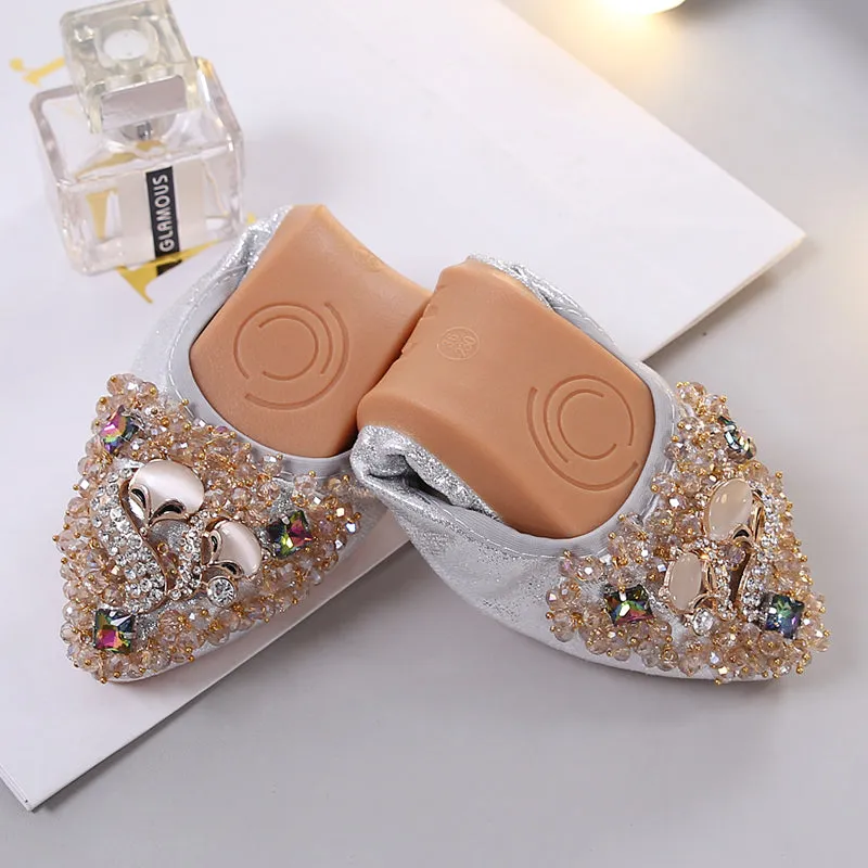 vanccy Rhinestone Flats Casual Comfort Dressy Flats For Wedding Fox Slippers CF303