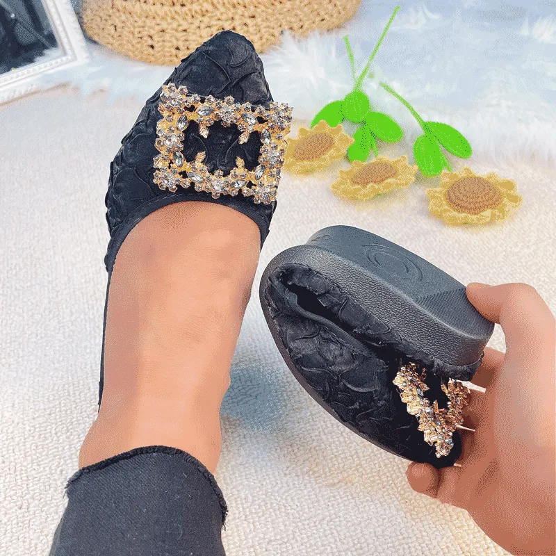 vanccy Rhinestone Flats Casual Comfort Dressy Flats For Wedding Fox Slippers CF303