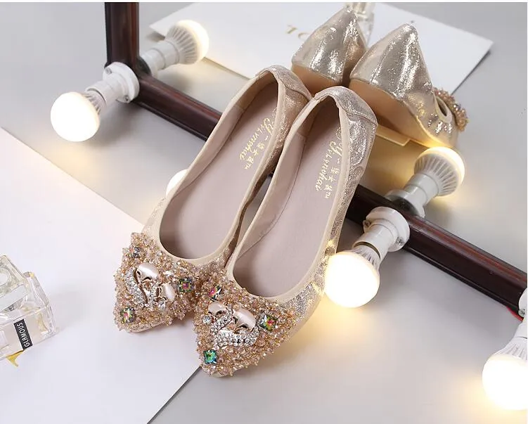 vanccy Rhinestone Flats Casual Comfort Dressy Flats For Wedding Fox Slippers CF303