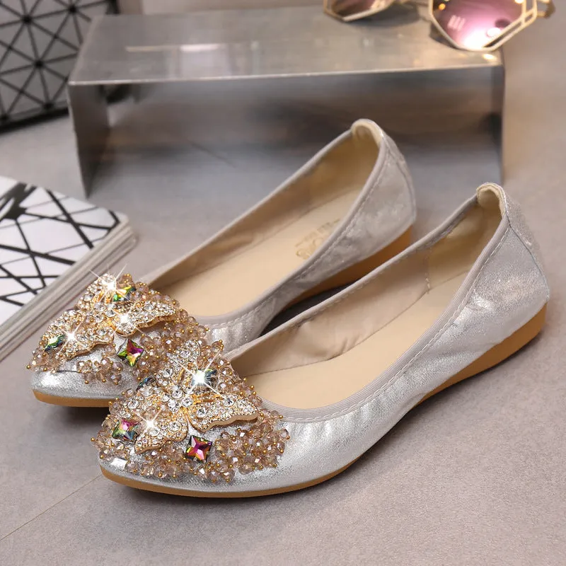 vanccy Rhinestone Flats Casual Comfort Dressy Flats For Wedding Fox Slippers CF305