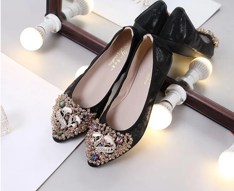 vanccy Rhinestone Flats Casual Comfort Dressy Flats For Wedding Fox Slippers CF305