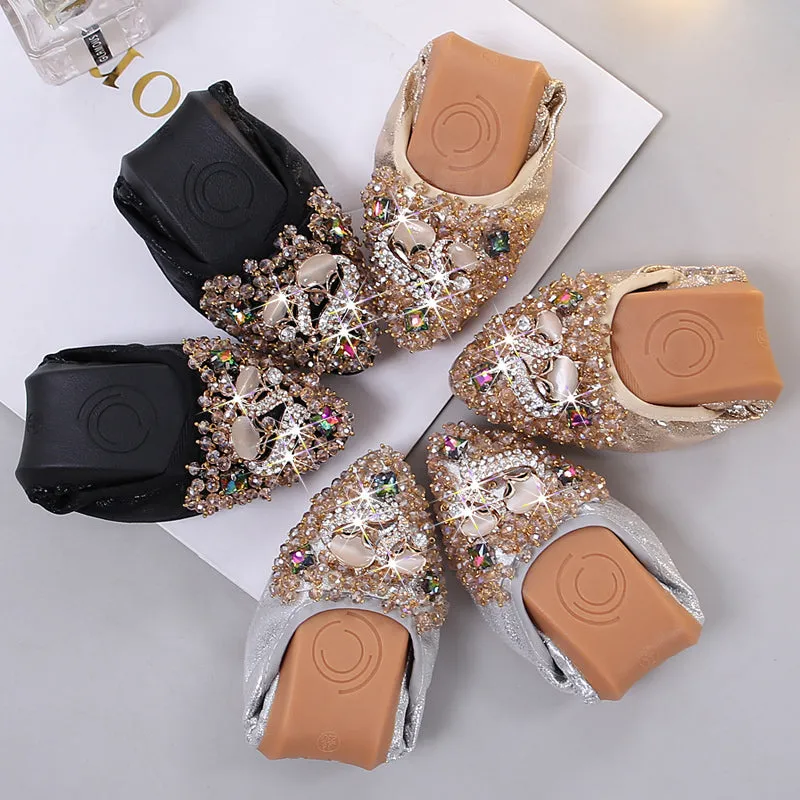 vanccy Rhinestone Flats Casual Comfort Dressy Flats For Wedding Fox Slippers CF305