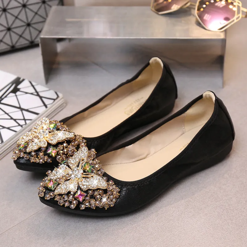 vanccy Rhinestone Flats Casual Comfort Dressy Flats For Wedding Fox Slippers CF305