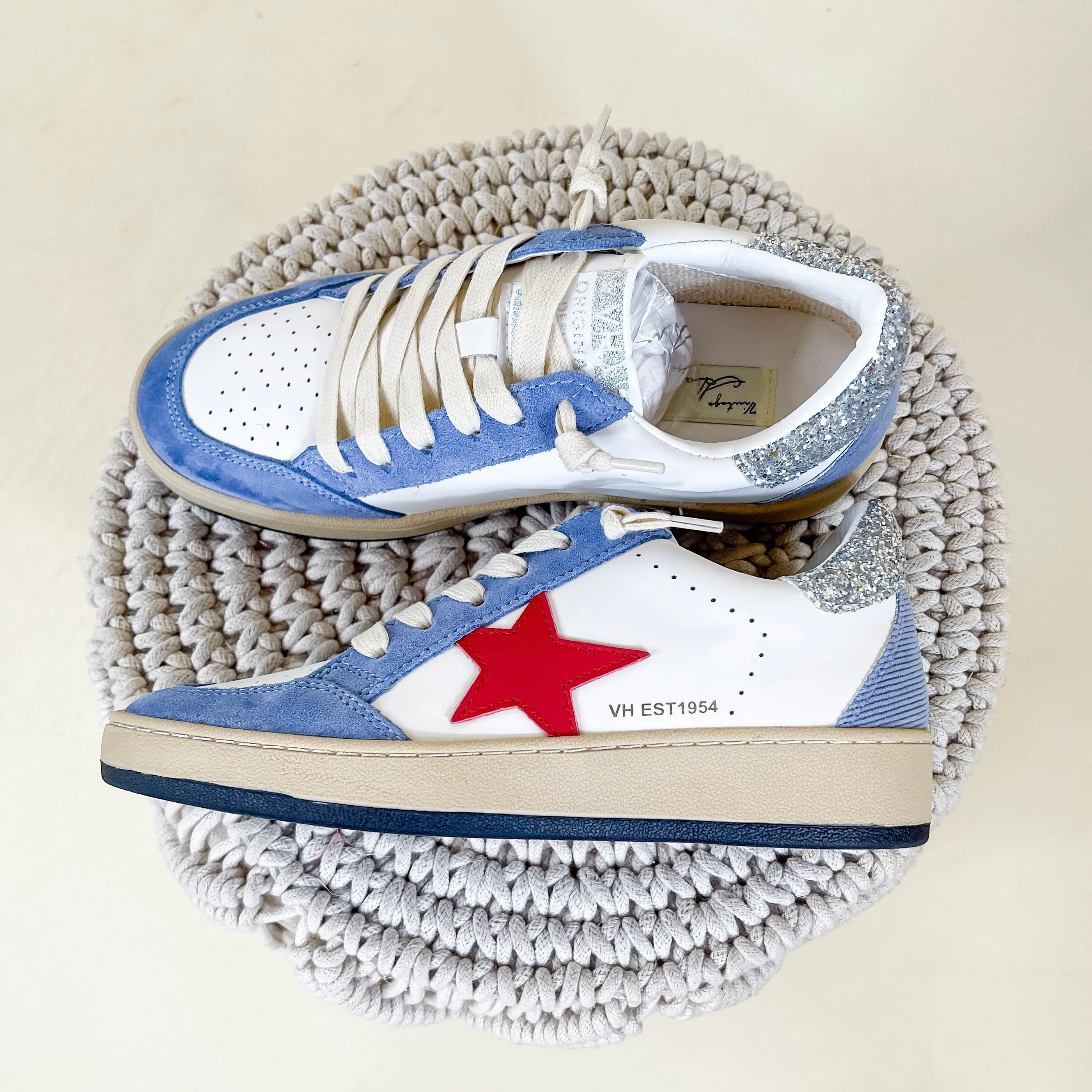 Vintage Havana | Denisse 25 Sneakers in Blue, Red, and Silver Glitter