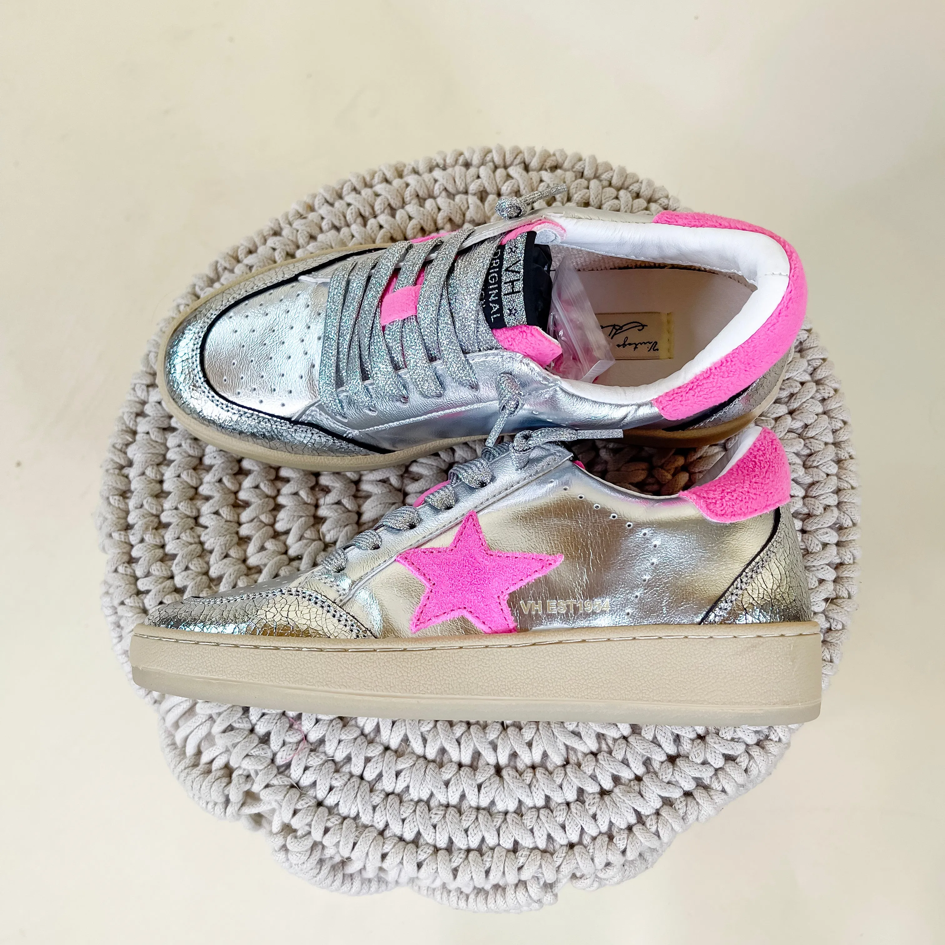 Vintage Havana | Denisse 42 Sneakers in Washed Silver and Pink