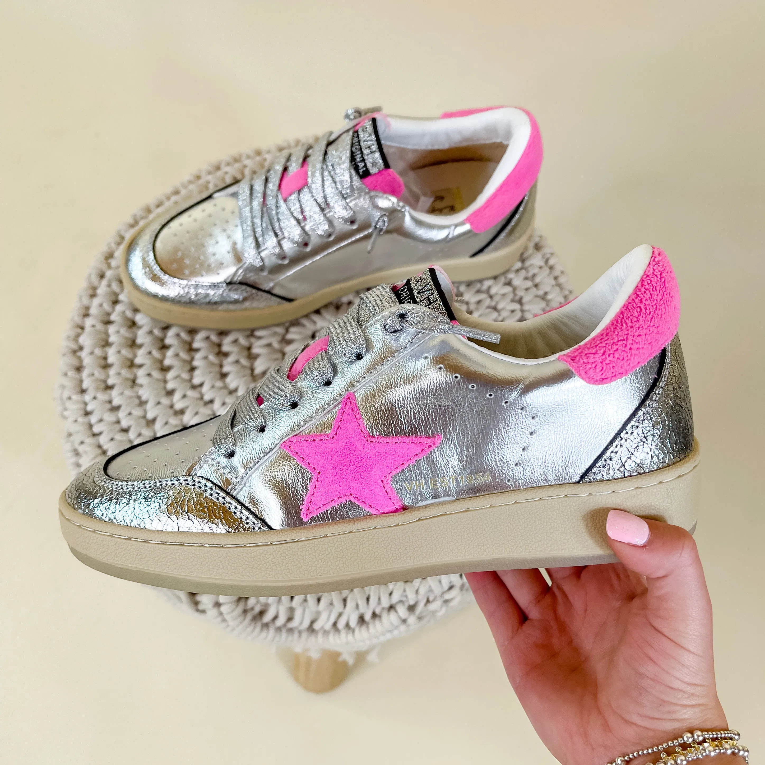 Vintage Havana | Denisse 42 Sneakers in Washed Silver and Pink