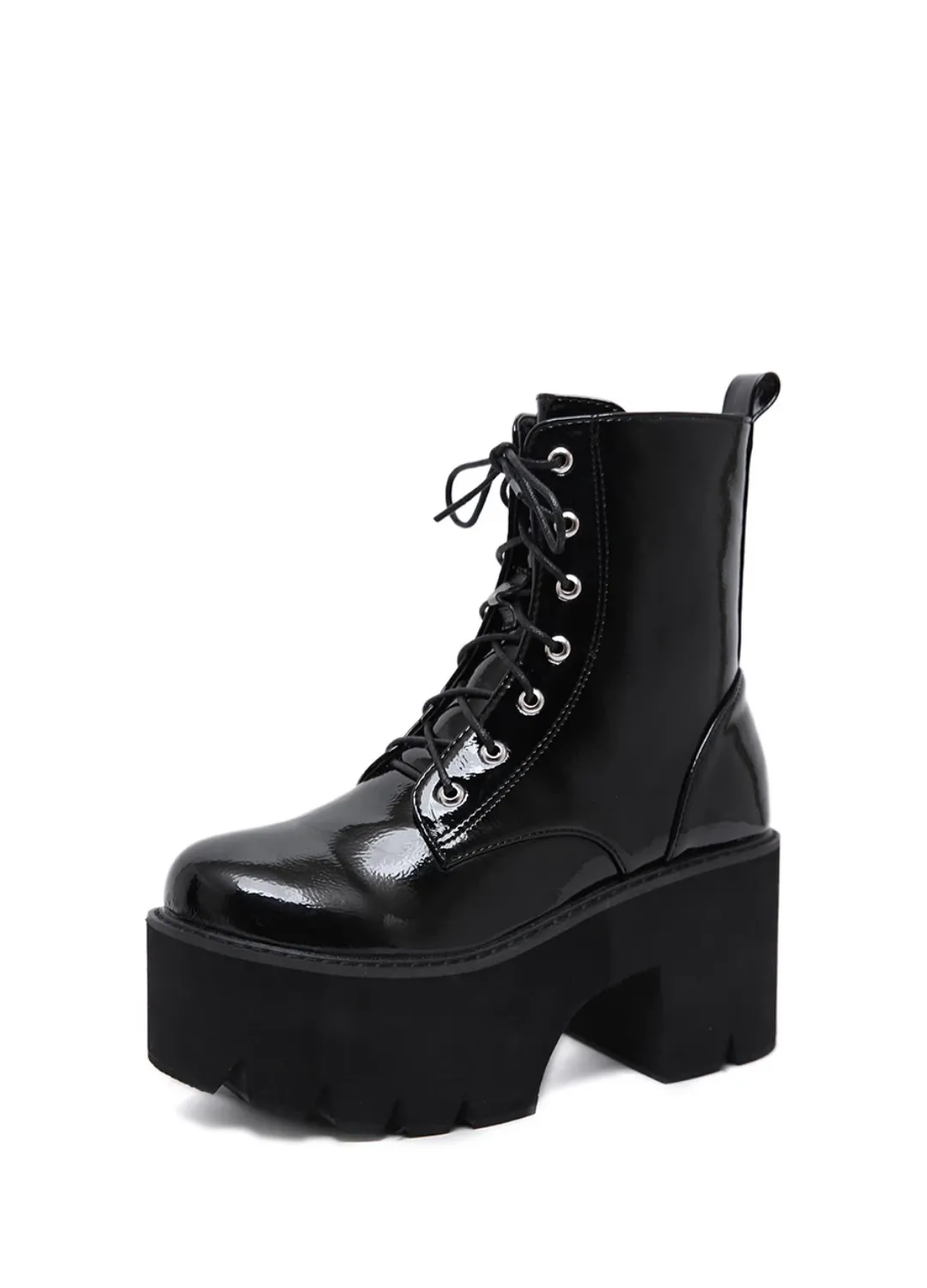 Walker Women's Black Patent Leather Platform Boots