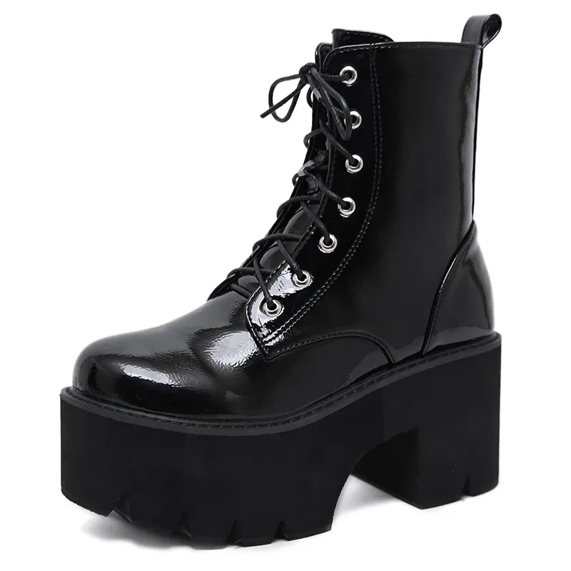 Walker Women's Black Patent Leather Platform Boots