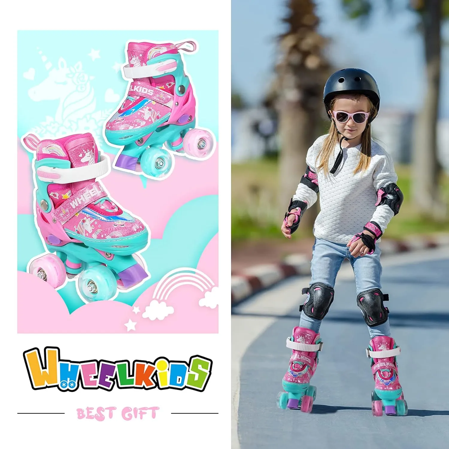 Wheelkids Roller Skates with Illuminated PU Wheels, Pink