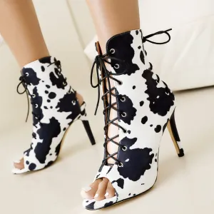 Women's Black 7cm/9cm Heel Rubber Sole  Leopard Print Leatherette Jazz Shoes Dance Heels Boots