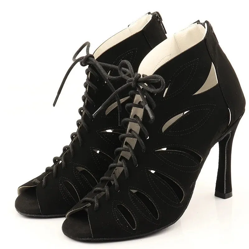 Women's Black Customized Heel Dance Boots Salsa Jazz Dance Shoes