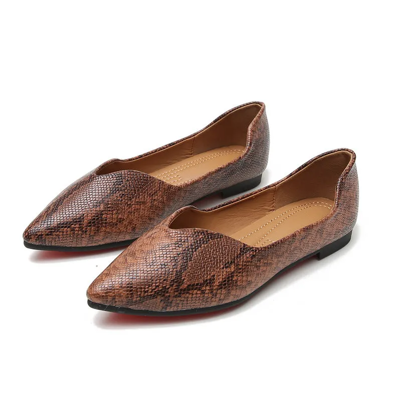 Womens Dorsay Flat Shoes with Serpentine Print