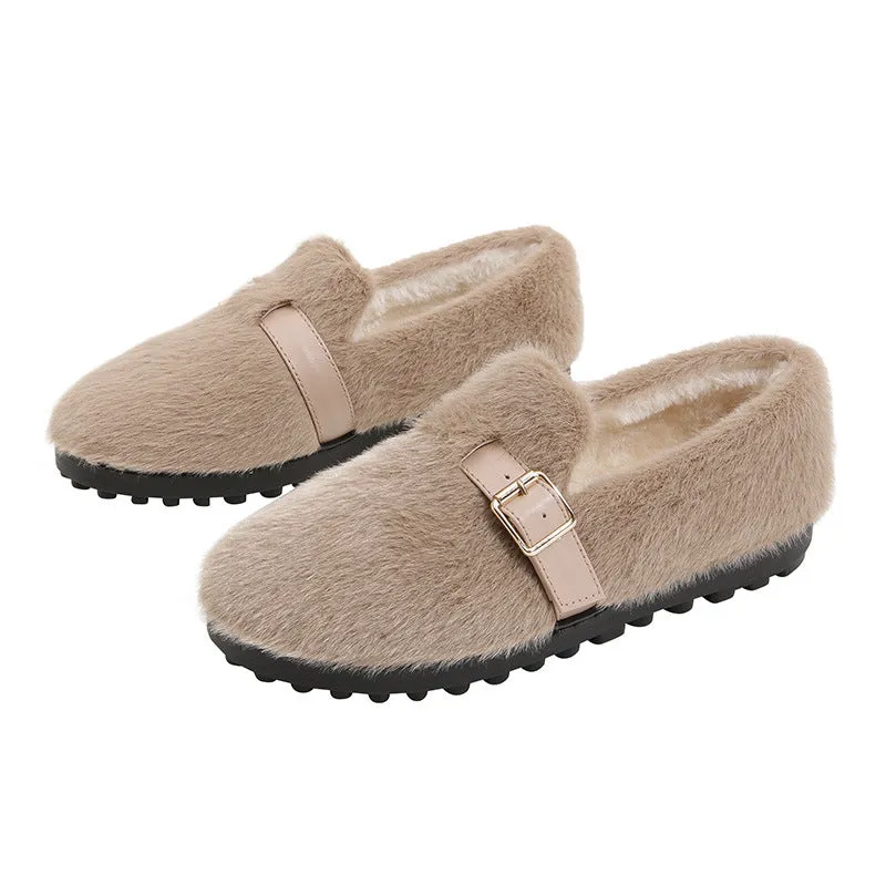 Womens Faux-Fur Loafers Warm Soft Plush Fur Winter Shoes