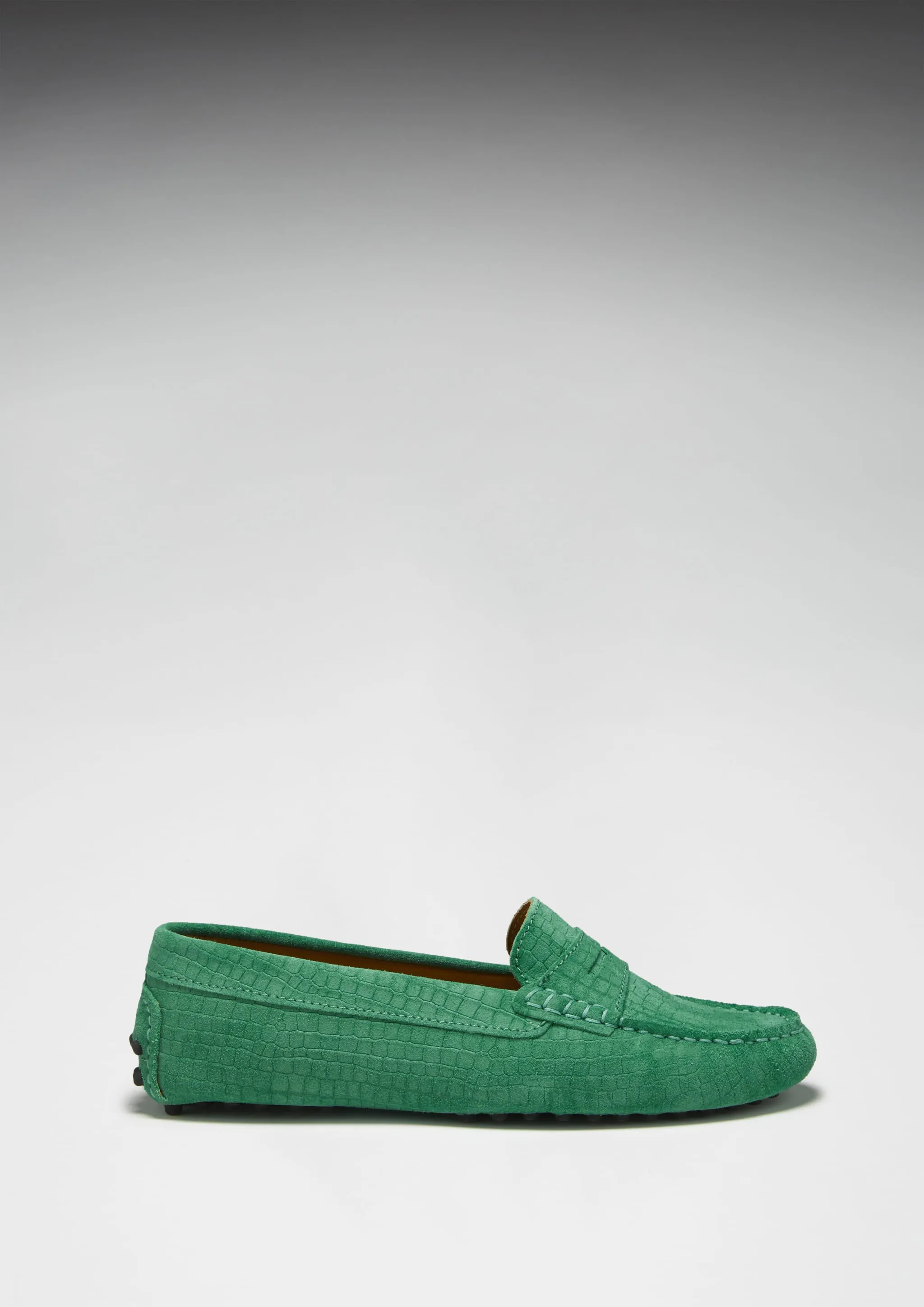 Women's Penny Driving Loafers, emerald embossed suede