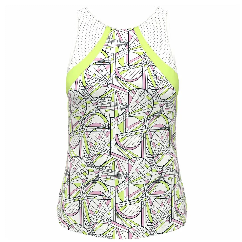 Women's Printed Scoop Tennis Tank with Mesh Blocking Bright White