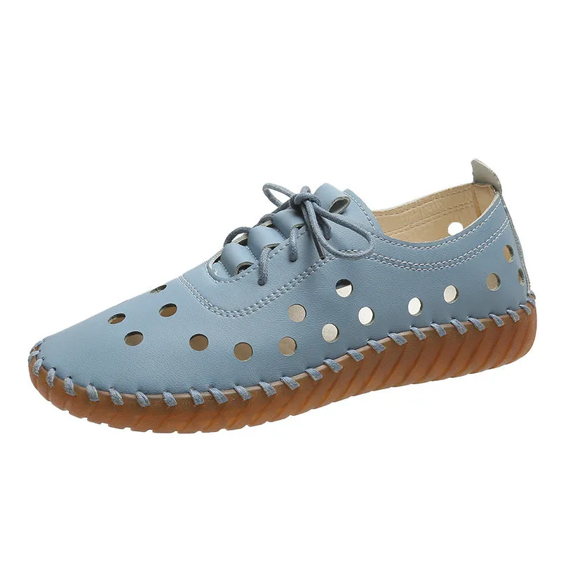 Women's summer hollow cutout lace-up loafers | Flat round toe casual shoes driving loafers shoes