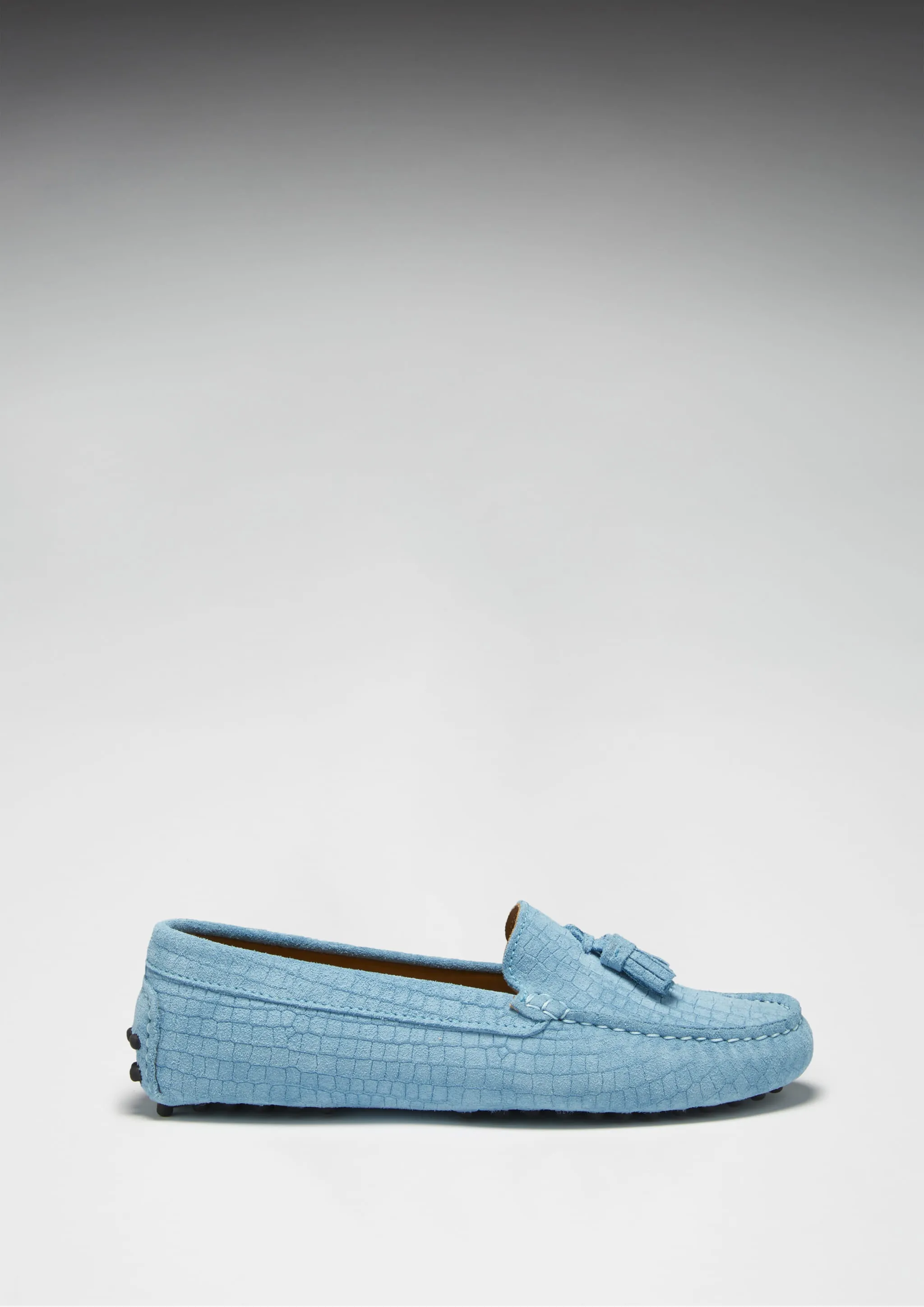 Women's Tasselled Driving Loafers, blue embossed suede