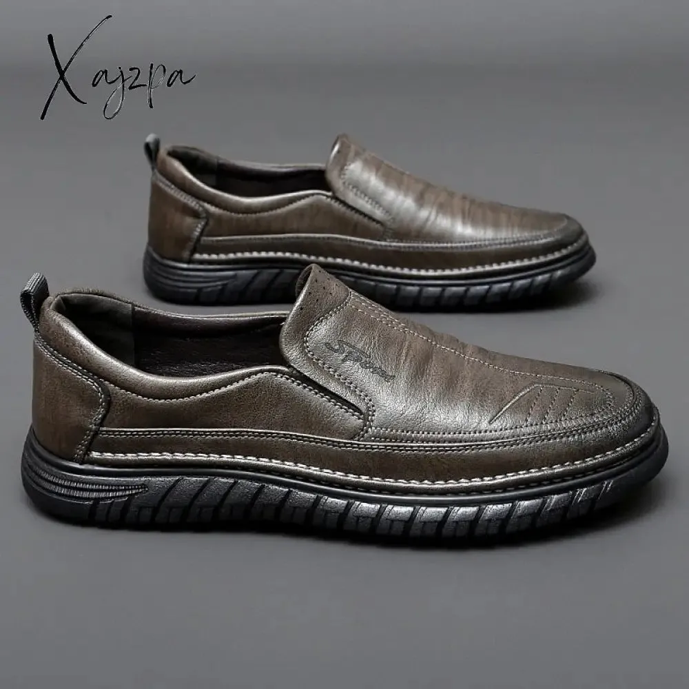 Xajzpa - Men's Loafers Fashion Leather Flats Classics Driving Shoes Comfortable Rubber Platform Men Casual Business Shoes