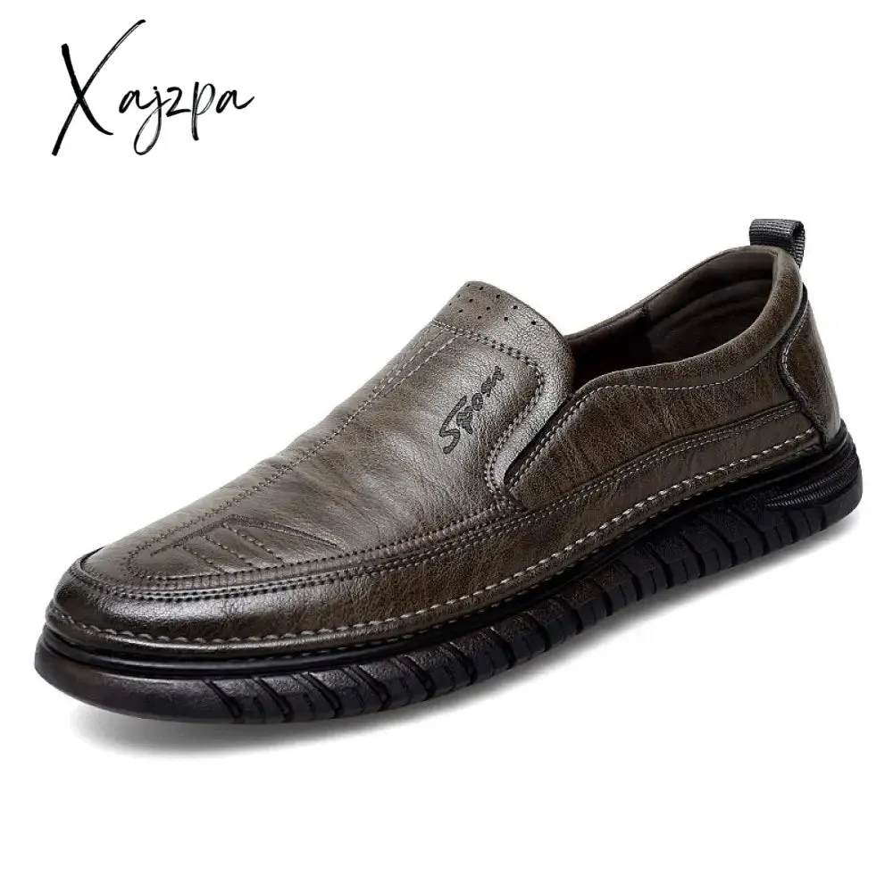 Xajzpa - Men's Loafers Fashion Leather Flats Classics Driving Shoes Comfortable Rubber Platform Men Casual Business Shoes