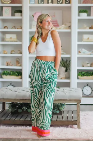 Zebra Print Wide Leg Silk Pants