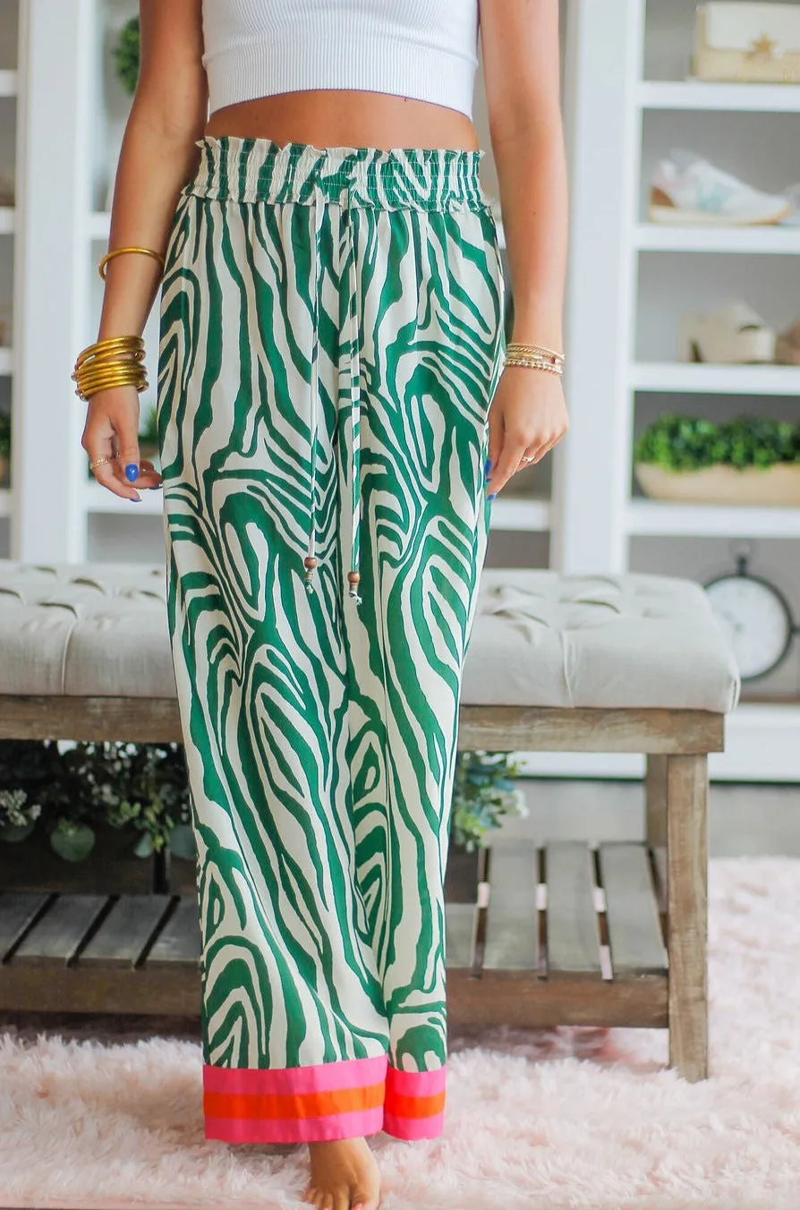 Zebra Print Wide Leg Silk Pants