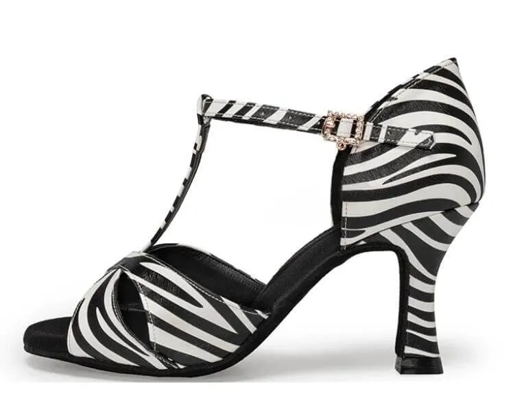 Zebra Satin Ballroom Dance Heels Latin Salsa Dance Shoes